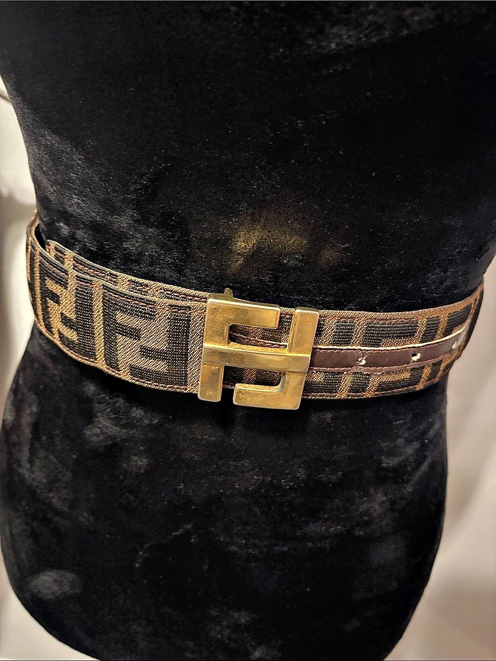 Fendi Vintage Fendi Zucca Monogram Canvas Belt with Gold Interlocking FF Buckle